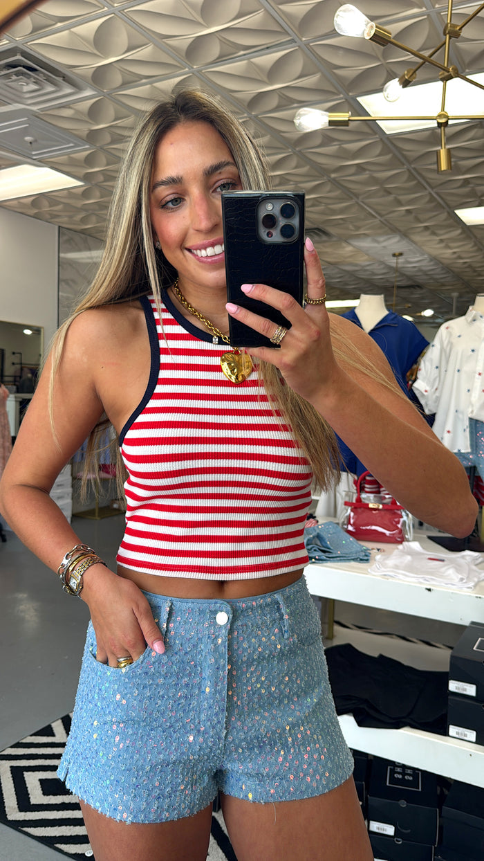 MICRO SEQUIN DENIM SHORTS