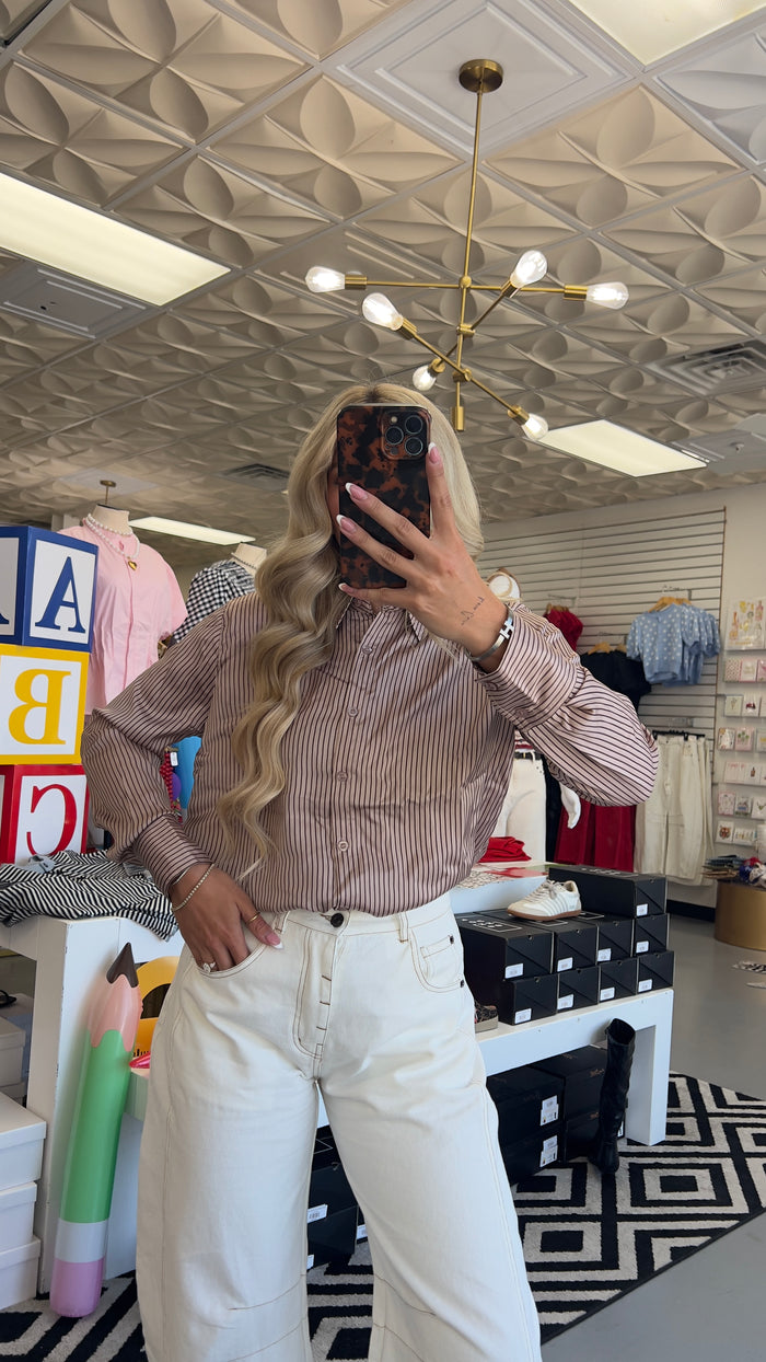 MOCHA PINSTRIPE LONGSLEEVE BUTTON DOWN