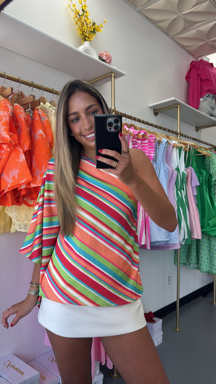 MULTI COLOR STRIPE ONE SHOULDER TOP