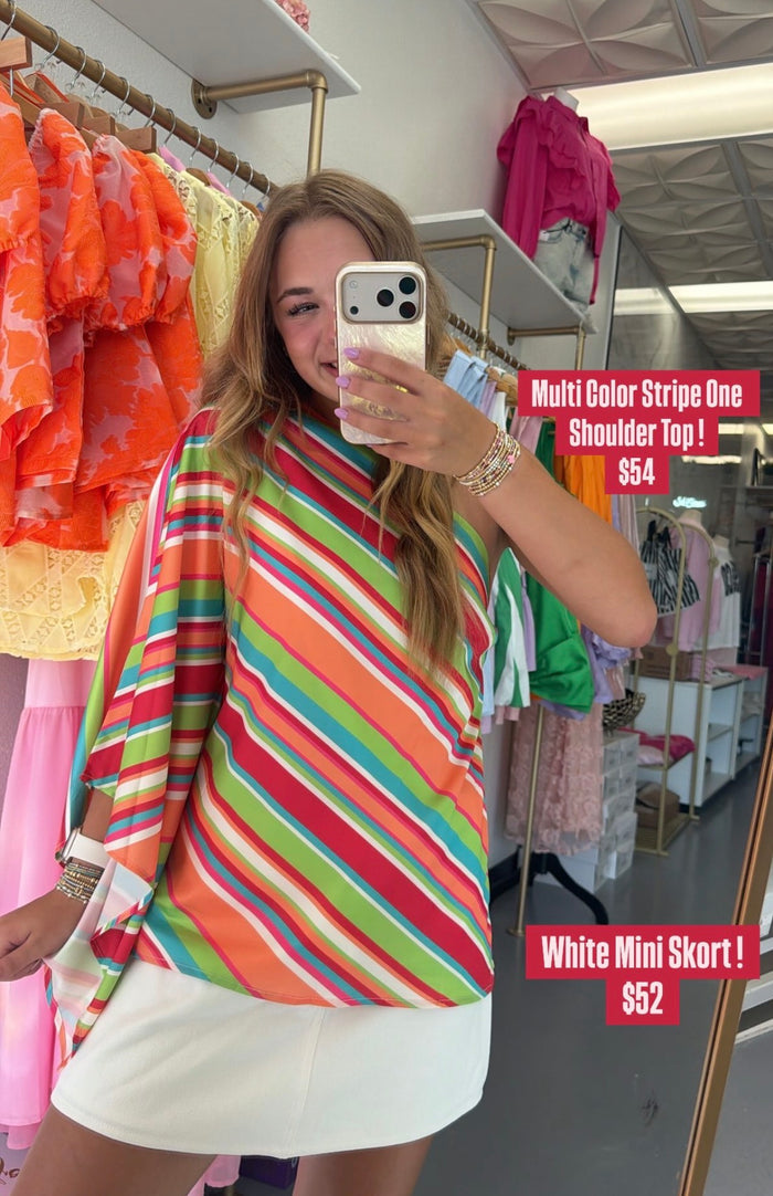 MULTI COLOR STRIPE ONE SHOULDER TOP