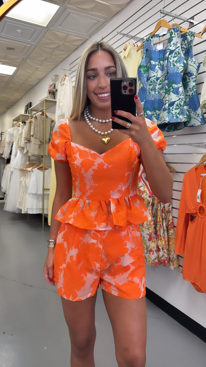 ORANGE FLORAL JACQUARD SET