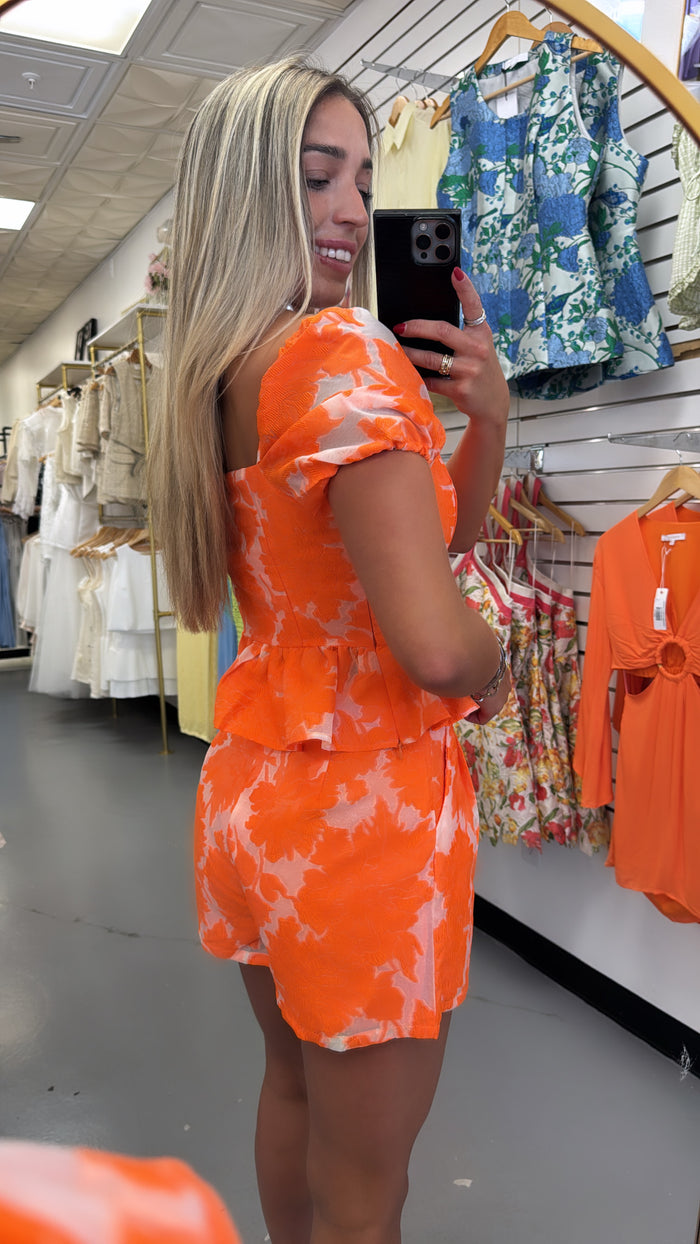 ORANGE FLORAL JACQUARD SET