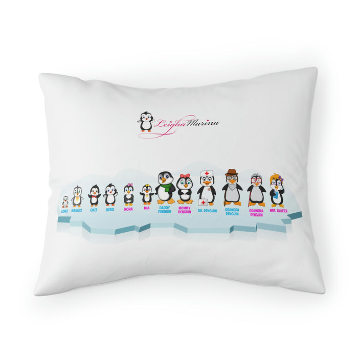 Pillow Sham - Leigha Marina's Cartoon Penguins With Names