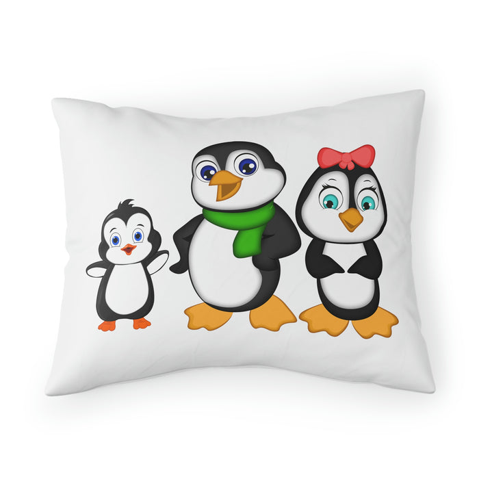 Pillow Sham - Mommy, Daddy, and Bebo Penguins Leigha Marina's Cartoon Design