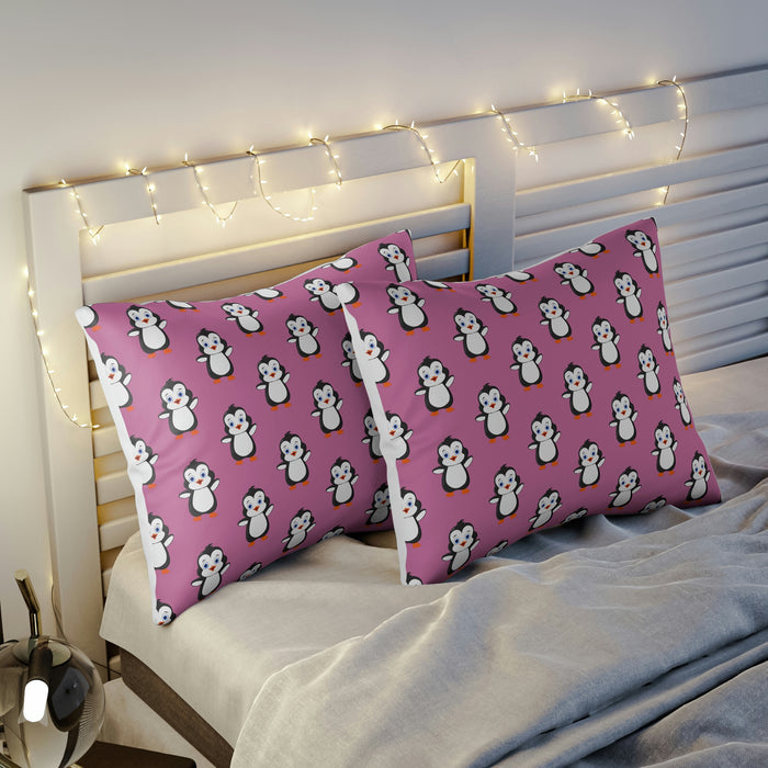 Pillow Sham - Pink - Bebo The Penguin Leigha Marina's Cartoon Design