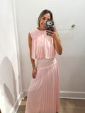 PINK ASYMMETRICAL PLEATED MAXI SET