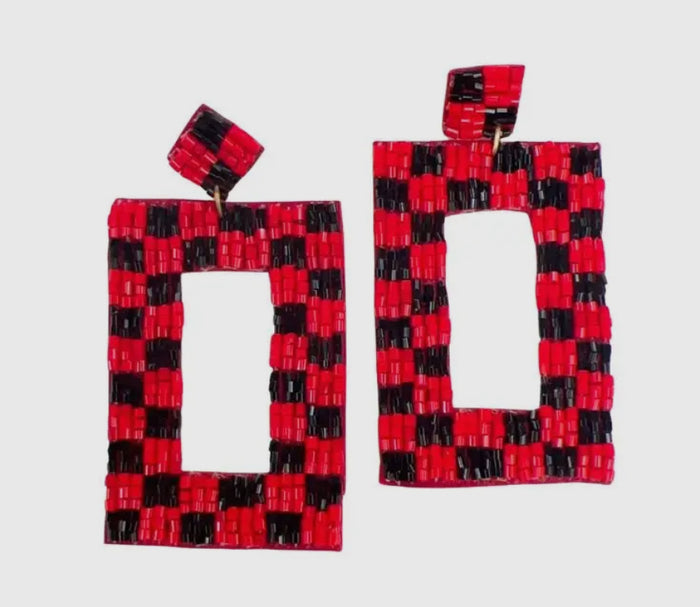 RED/ BLACK CHECKERED EARRINGS