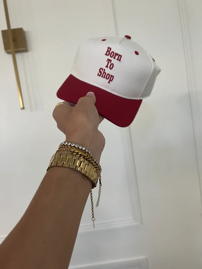 RED BORN TO SHOP TRUCKER HAT