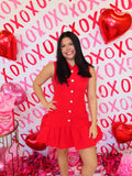 RED BUBBLE HEM BUTTONED MINI DRESS