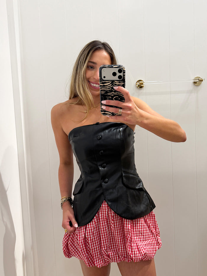 RED GINGHAM BUBBLE MINI SKIRT