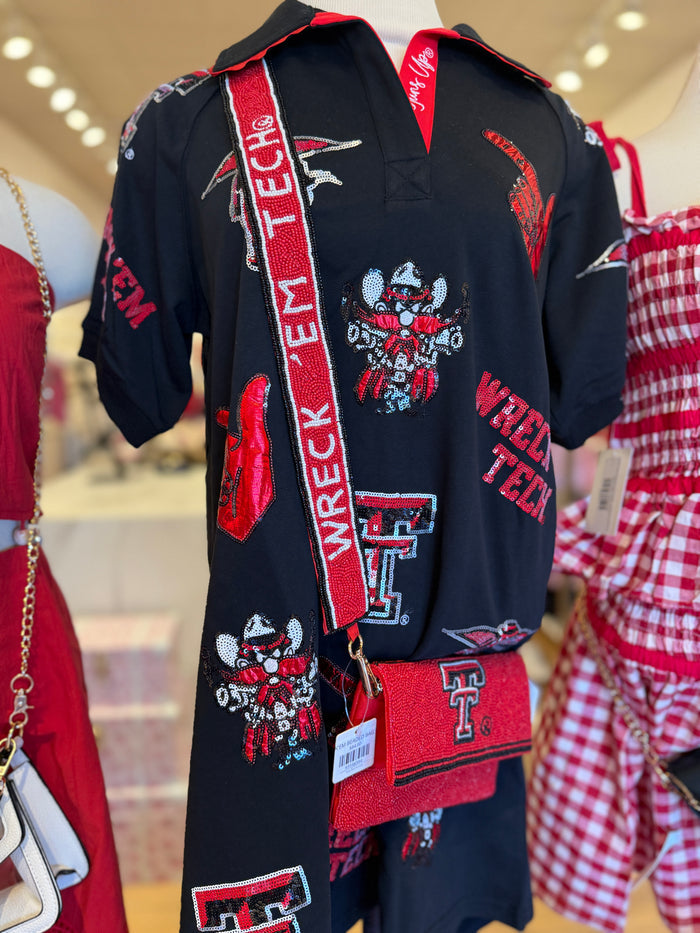 RED TEXAS TECH BEADED CROSSBODY