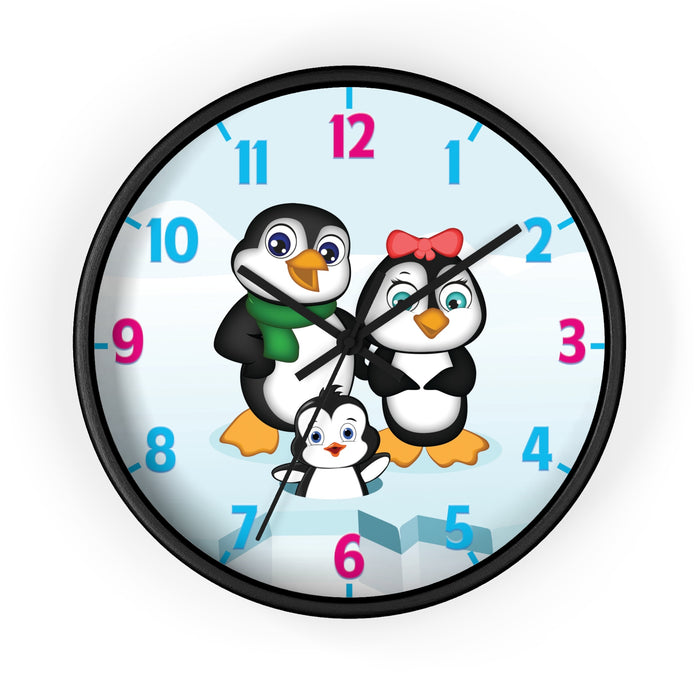 Round Wall Clock 10-Inch (25.4 cm) – Leigha Marina’s Mommy, Daddy, and Bebo Penguins
