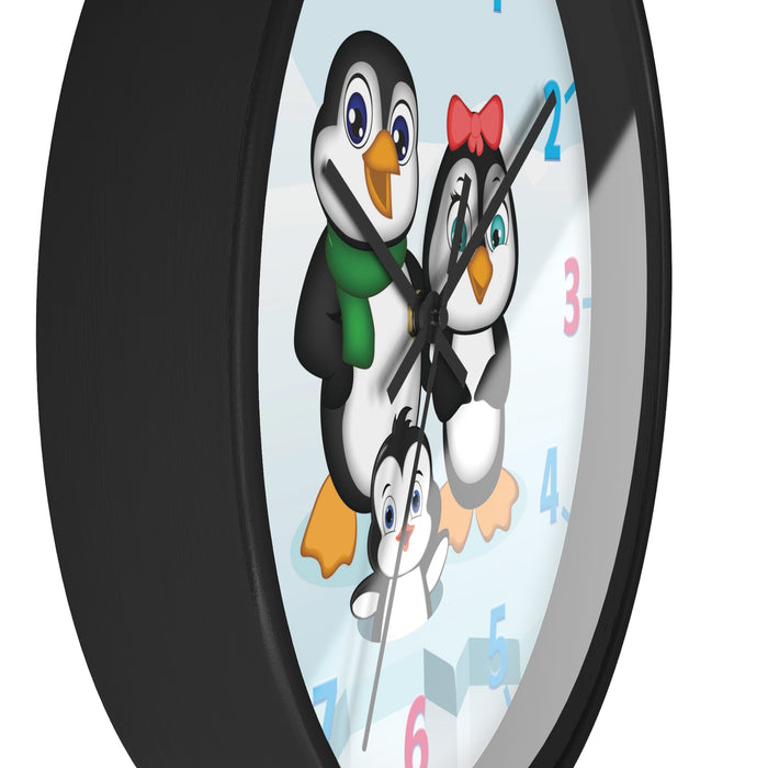 Round Wall Clock 10-Inch (25.4 cm) – Leigha Marina’s Mommy, Daddy, and Bebo Penguins