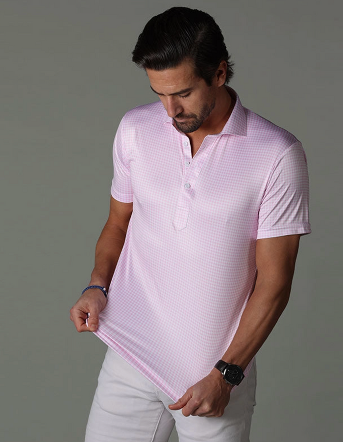SEMI SPREAD COLLAR POLO PINK GINGHAM