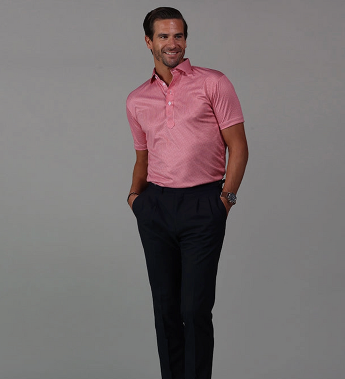 SEMI SPREAD COLLAR POLO RED GINGHAM