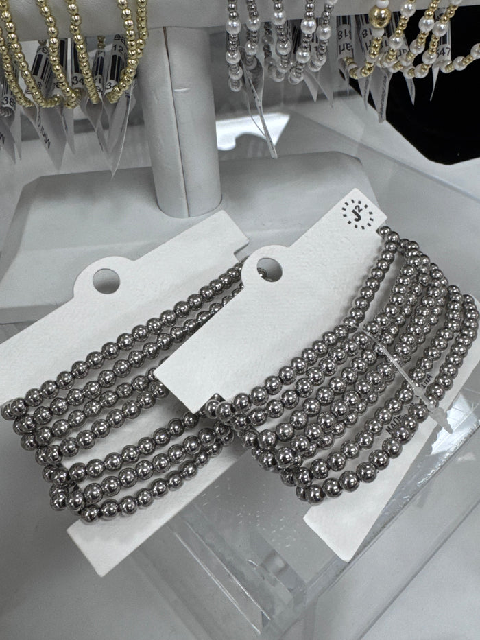Silver Beaded Bracelet Stacks