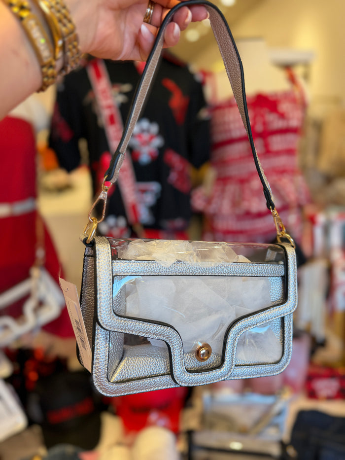 SILVER ENVELOPE SHOULDER CLEAR PURSE