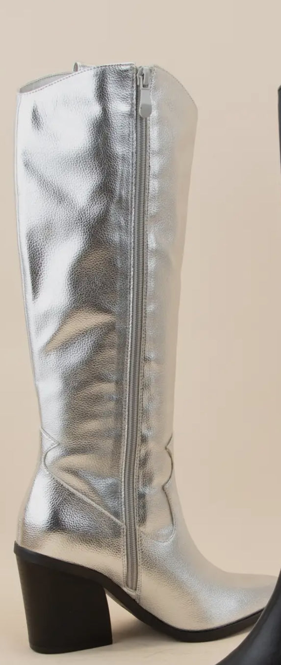 SILVER POINTED COWBOY TALL BOOTS