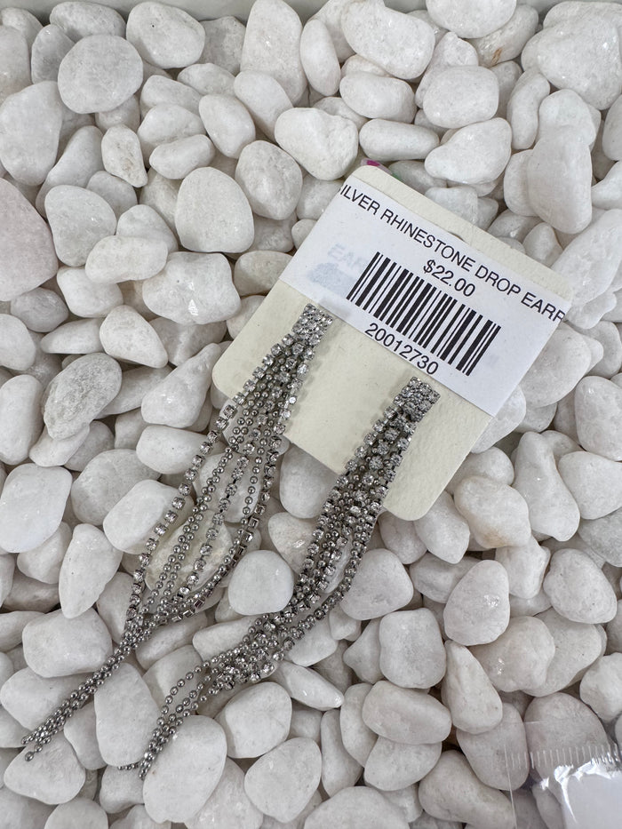 SILVER RHINESTONE DROP EARRINGS