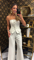 White Embellished Button Jumpsuit