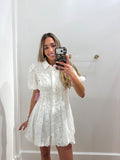 WHITE EYELET COLLARED BUTTON DRESS