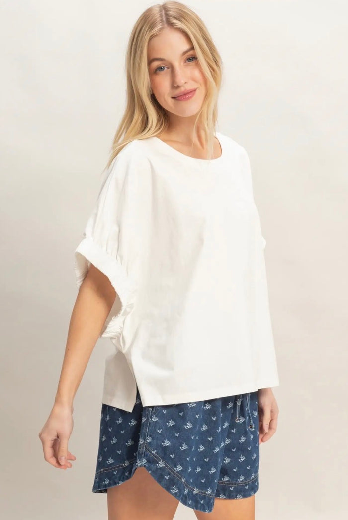 WHITE OVERSIZED CUFF TOP