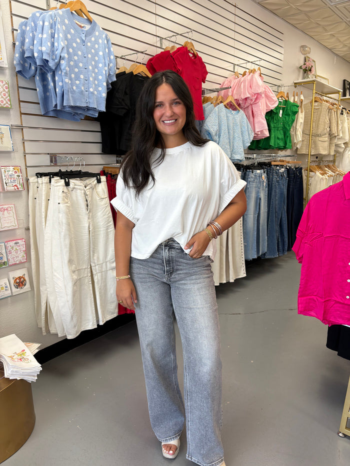 WHITE OVERSIZED CUFF TOP