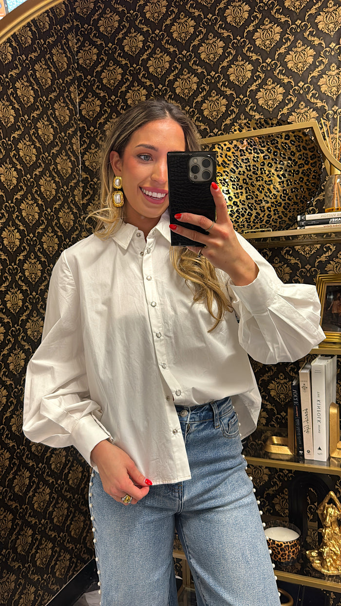 White Solid Button Up Woven Top
