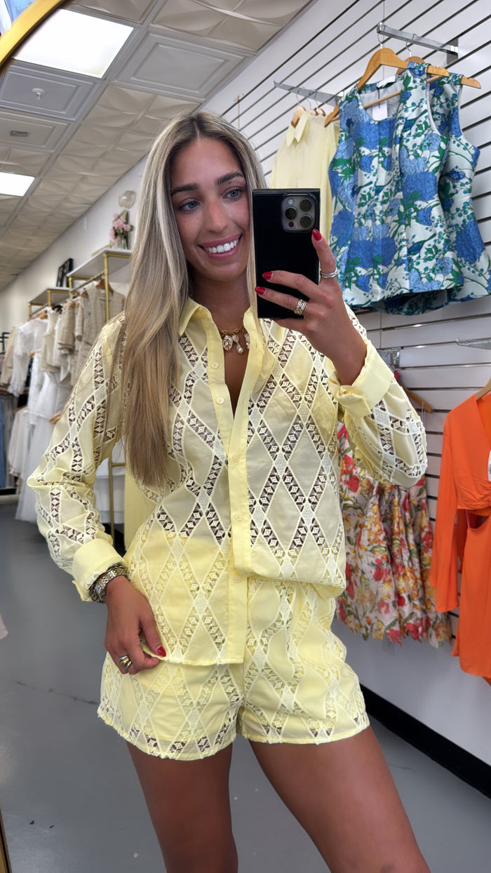 Yellow Embroidered Button Down Set