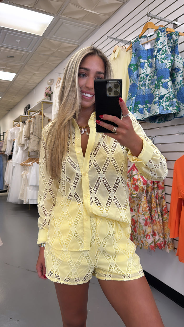 Yellow Embroidered Button Down Set