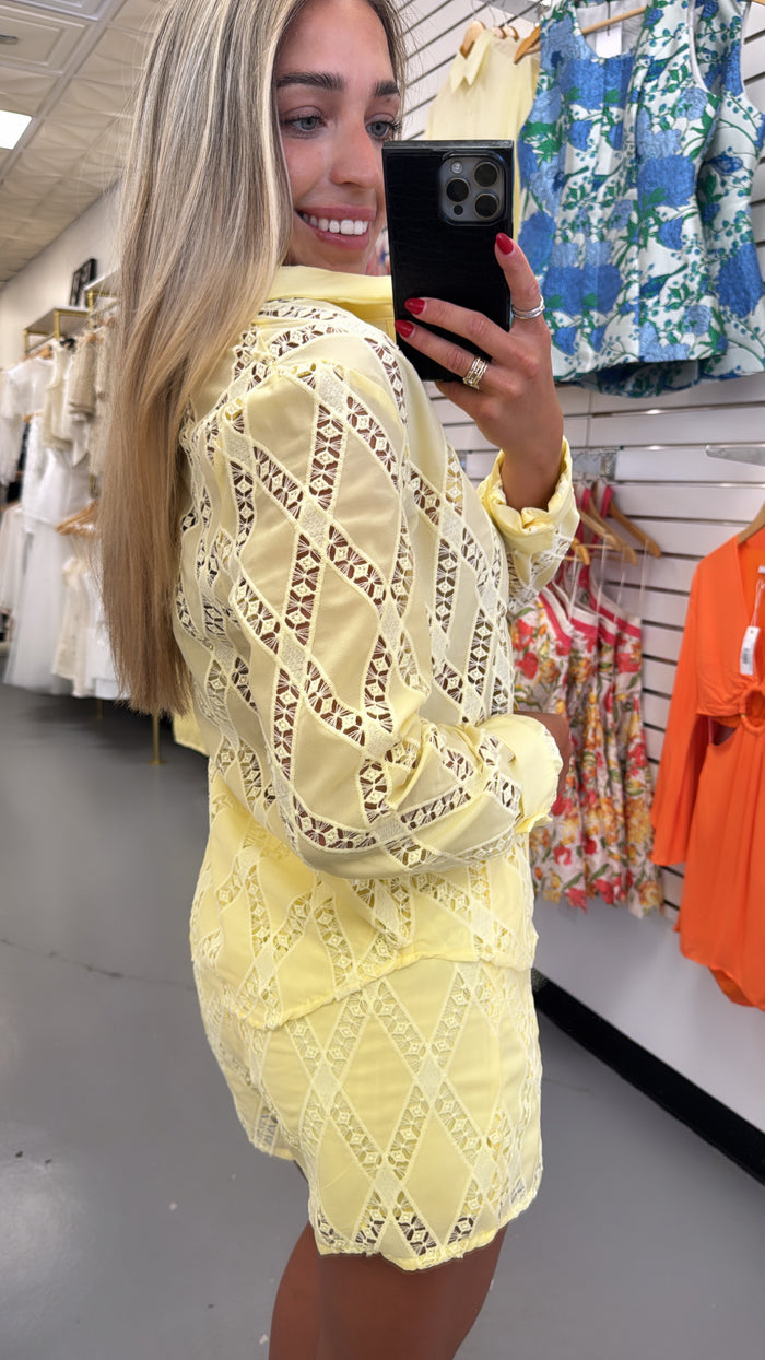 Yellow Embroidered Button Down Set
