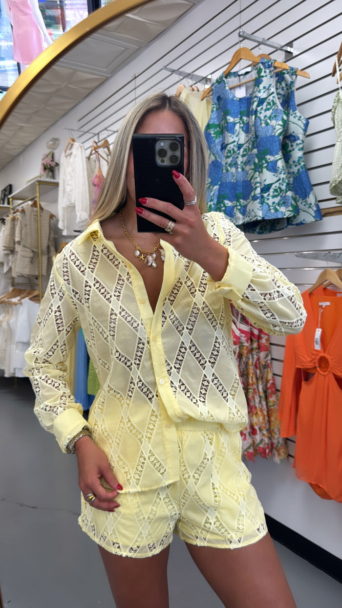 Yellow Embroidered Button Down Set