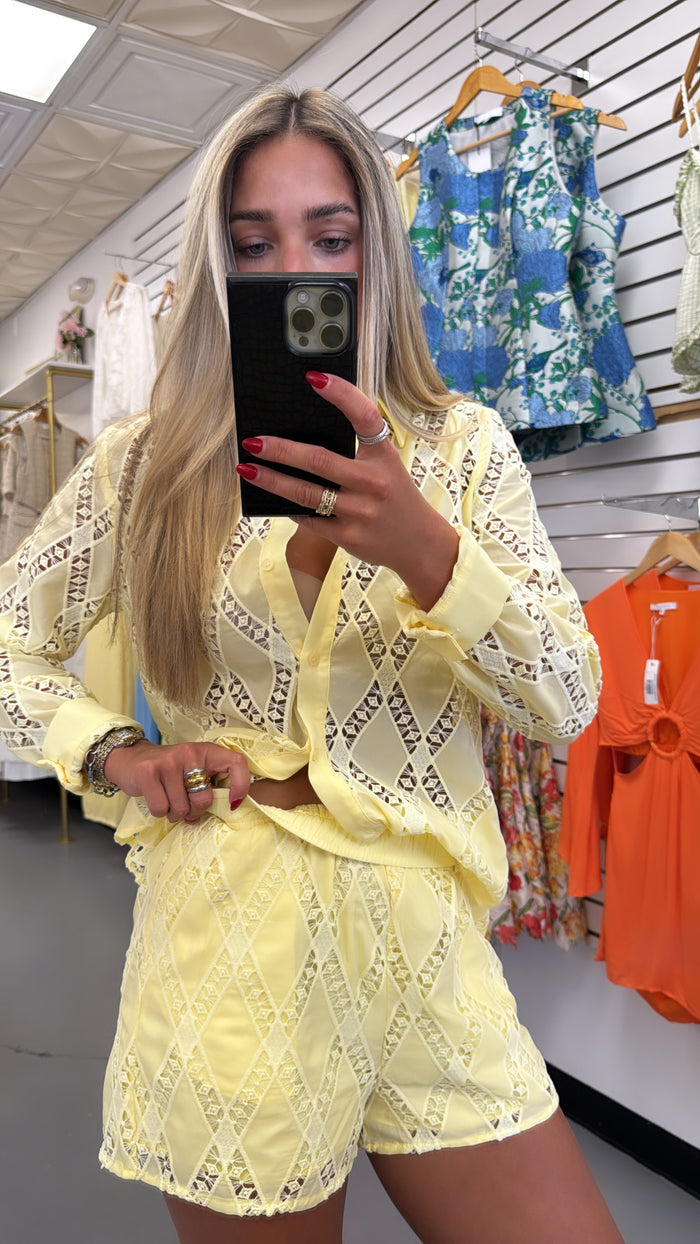 Yellow Embroidered Button Down Set