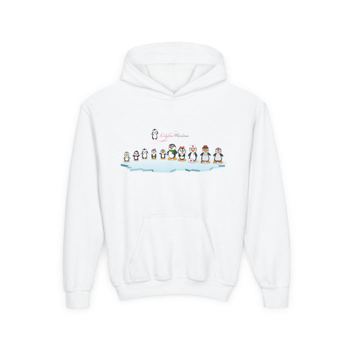 Youth-Size Penguin Family Hoodie: Cute Cartoon Penguins Design