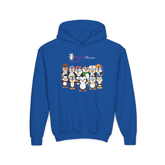 Youth-Size Penguin Paradise Hoodie: Cute Cartoon Penguins Design