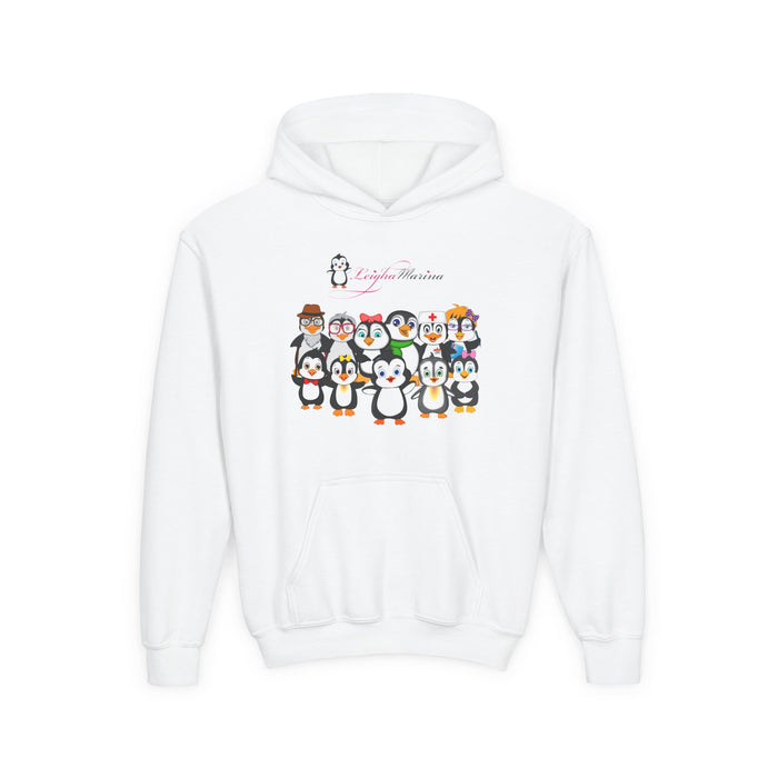 Youth-Size Penguin Paradise Hoodie: Cute Cartoon Penguins Design