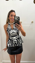 ZEBRA PRINT HALTER WOVEN TOP